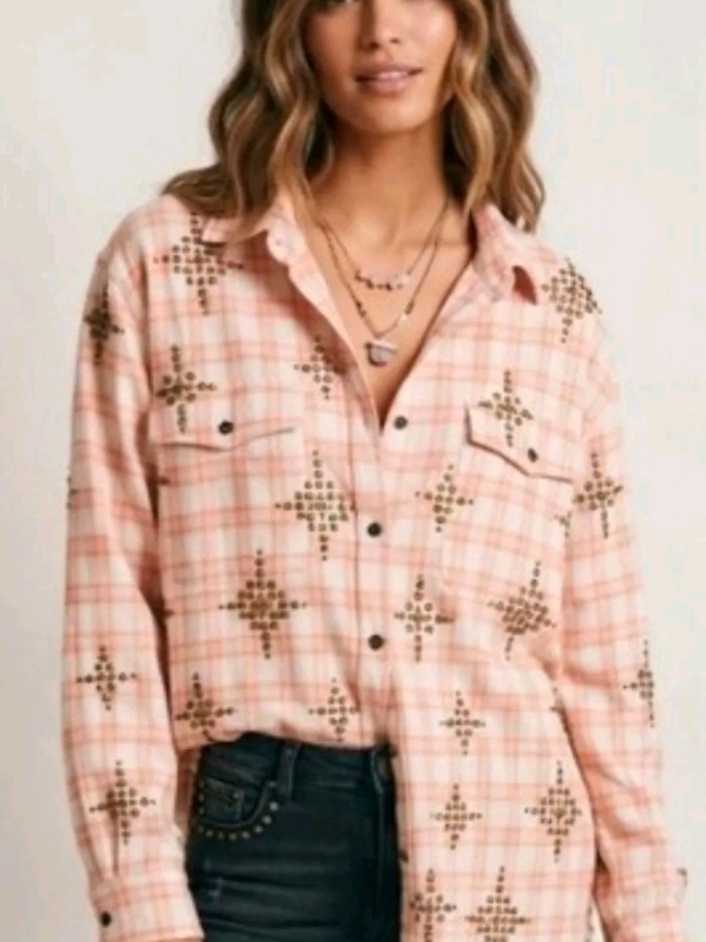 Free People X One Teaspoon Lunar Studded Flannel Shirt, $248 MSRP